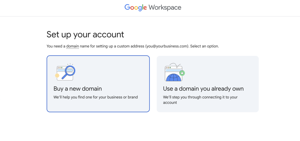 Choose a new domain or connect an existing one - Google Workspace